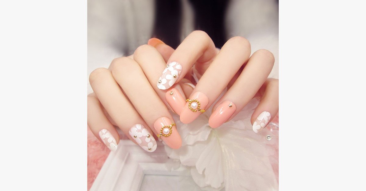 Nude Floral Nails