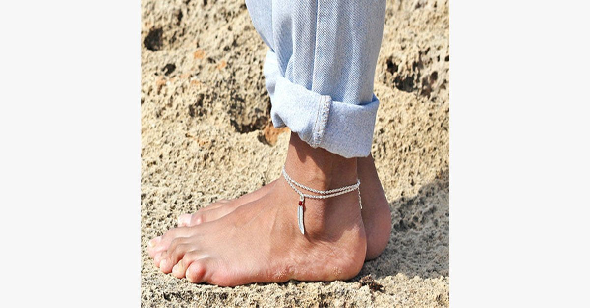 Silver Feather Anklet