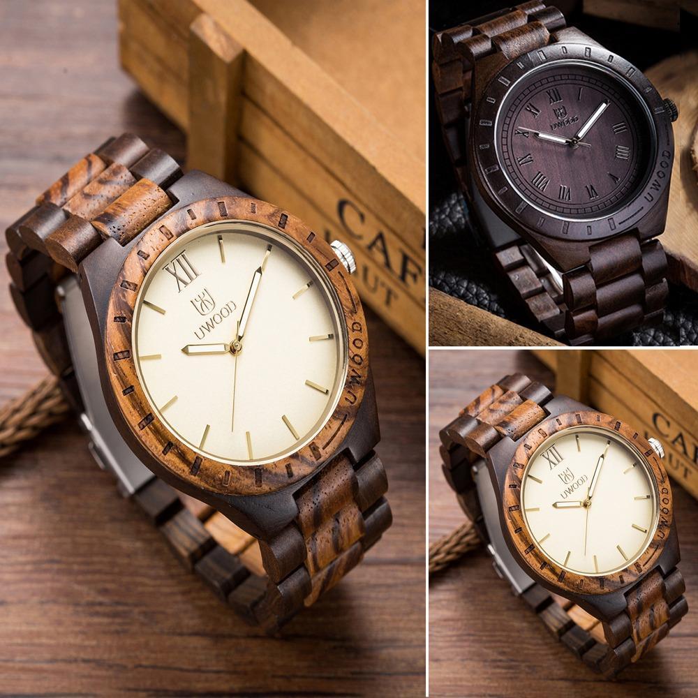 Men's Dress Wooden Wrist Watch Natural Calendar Display