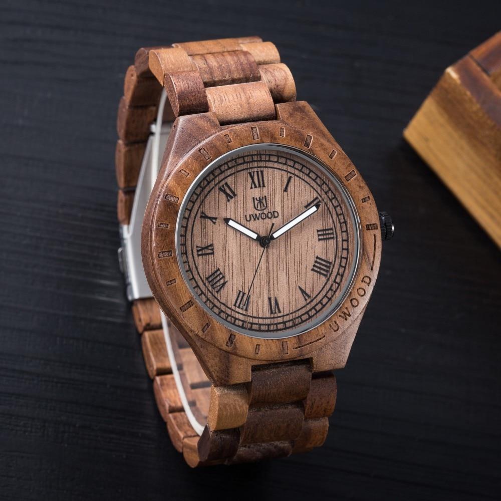 Men's Dress Wooden Wrist Watch Natural Calendar Display