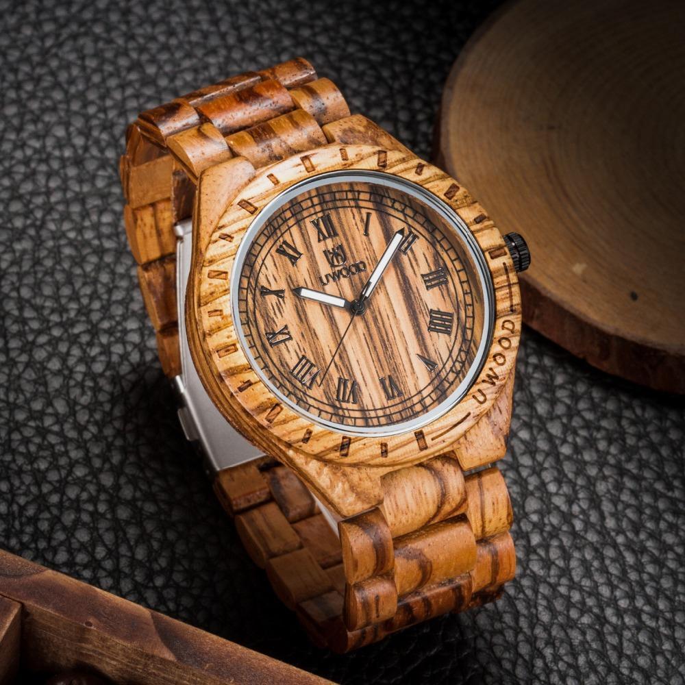 Men's Dress Wooden Wrist Watch Natural Calendar Display