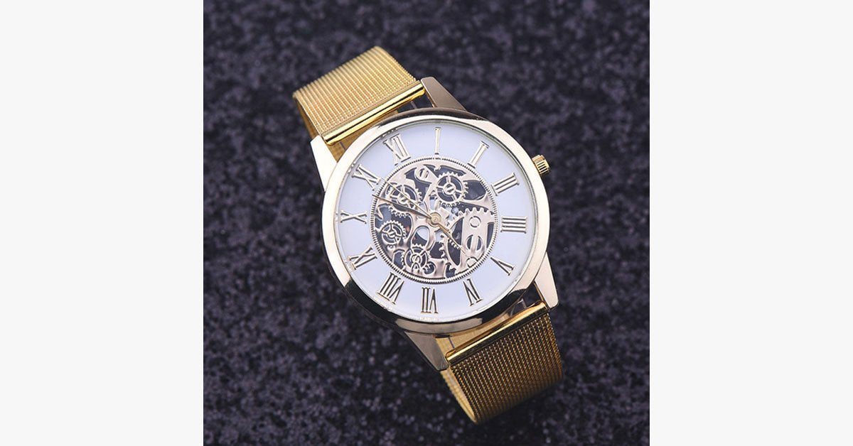 Simple Golden Stainless Steel Thin Strap Watch