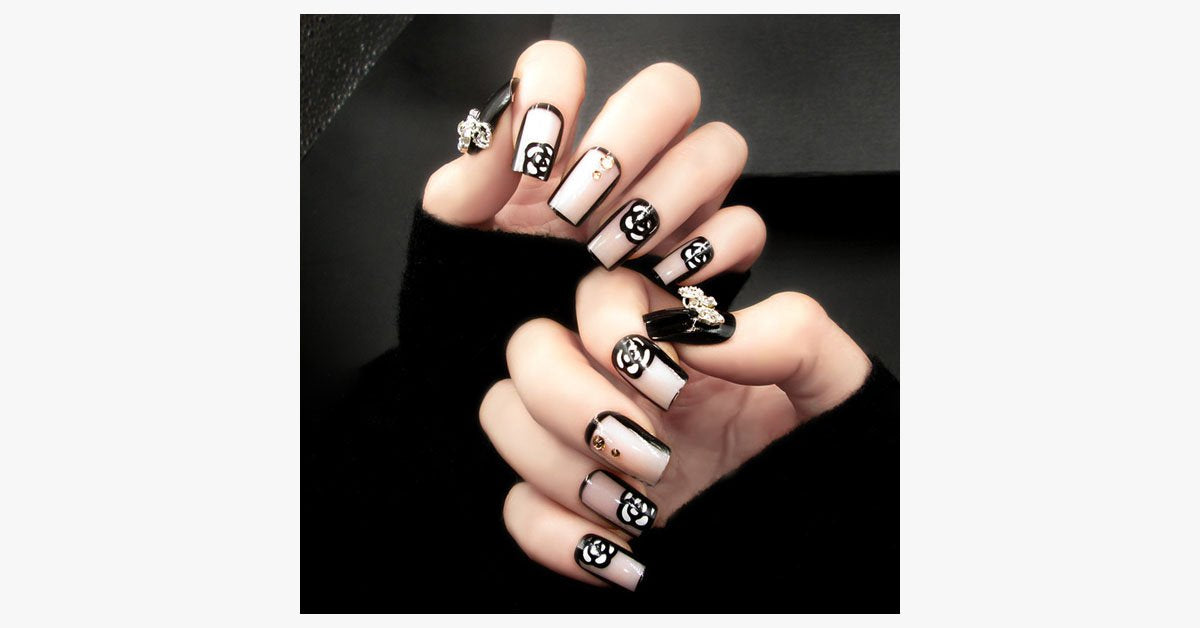 Black Rose Transparent Nails