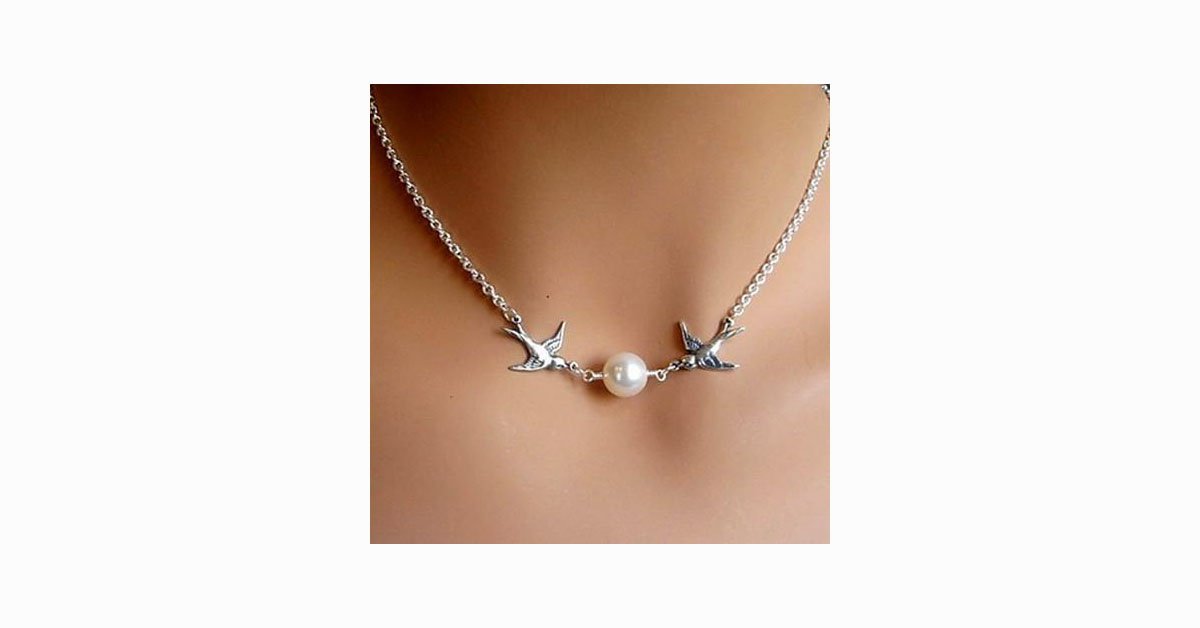 Bird Pearl Collarbone Length Necklace