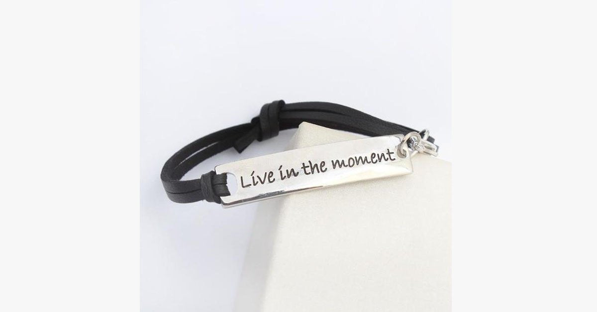 Live In The Moment Leather Strap Bracelet