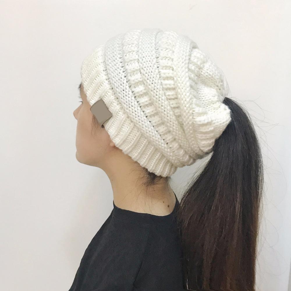 Knitted Messy Bun Beanie