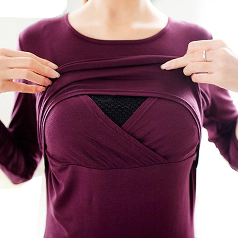 Long Sleeve Maternity Nursing Tops Pregnancy Breastfeeding Tees Shirt