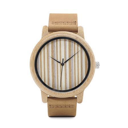 Mens Bamboo Wood Wooden Watch, Quartz Watches With Leather Straps and Gift Box