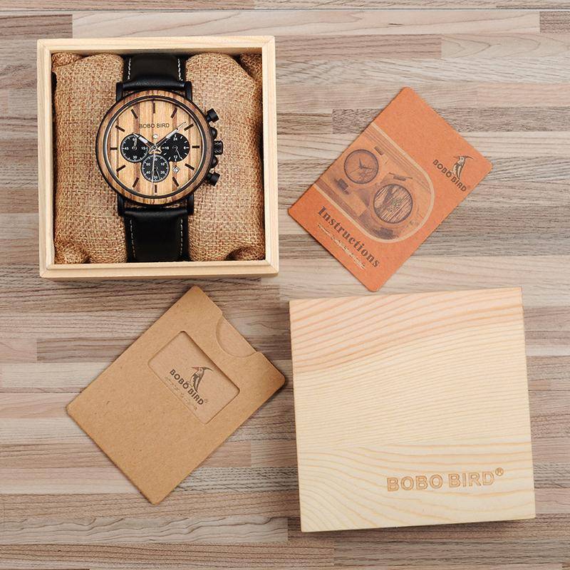 Wood and Stainless Steel Wooden Watch w/ Luminous Hands Mens Quartz Wristwatch