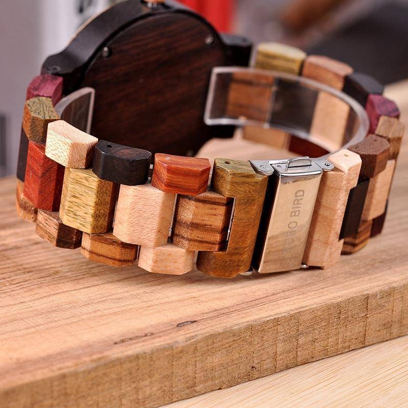 Wooden Mens Watch Men Date Display in Wood Gift Box