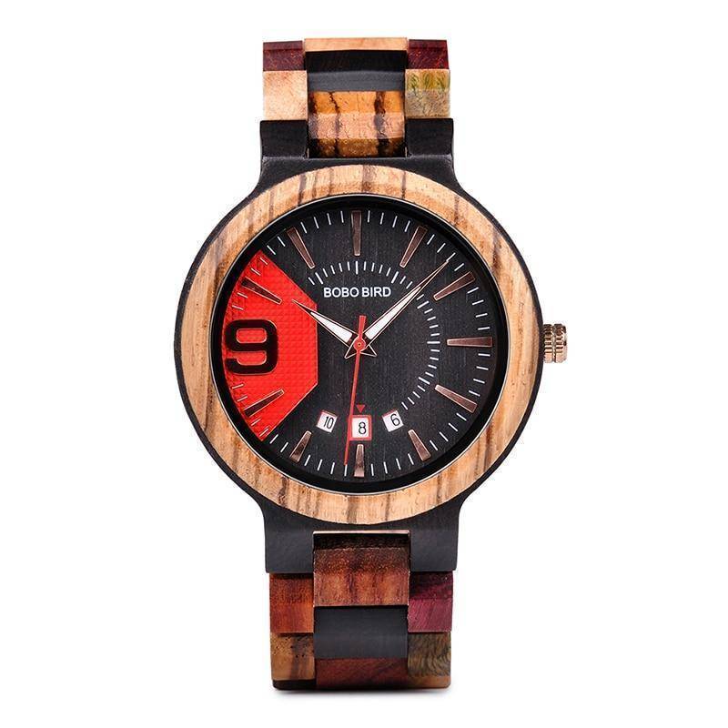Wooden Mens Watch Men Date Display in Wood Gift Box