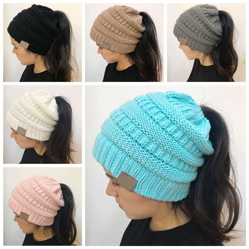 Knitted Messy Bun Beanie