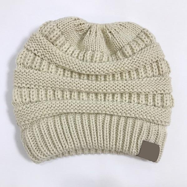 Knitted Messy Bun Beanie