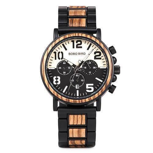 Wooden Stainless Steel Watch Mens Water Resistant Chronograph