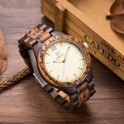 Men's Dress Wooden Wrist Watch Natural Calendar Display