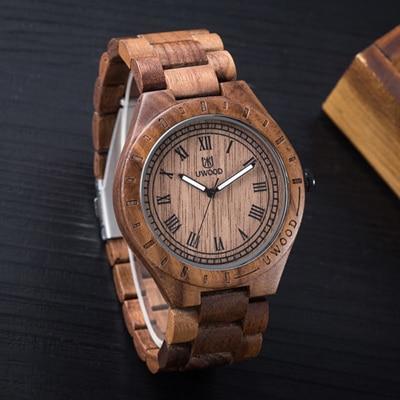 Men's Dress Wooden Wrist Watch Natural Calendar Display