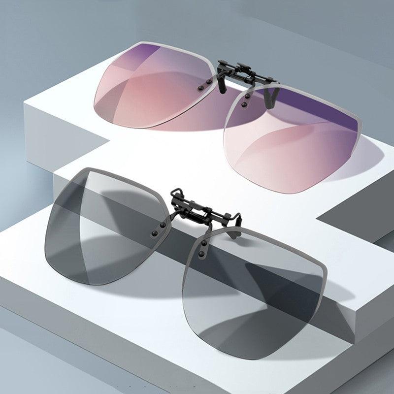 Clip-on Rimless Polarized Sunglasses, with Anti-glare and Flip-Up Design, for Outdoor/Driving