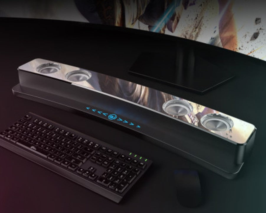Bluetooth Gaming Speaker, with RGB Lighting, Bluetooth 5.0, Dual Diaphragm, Dual Speakers, Mechanical Buttons, Clock & Alarm