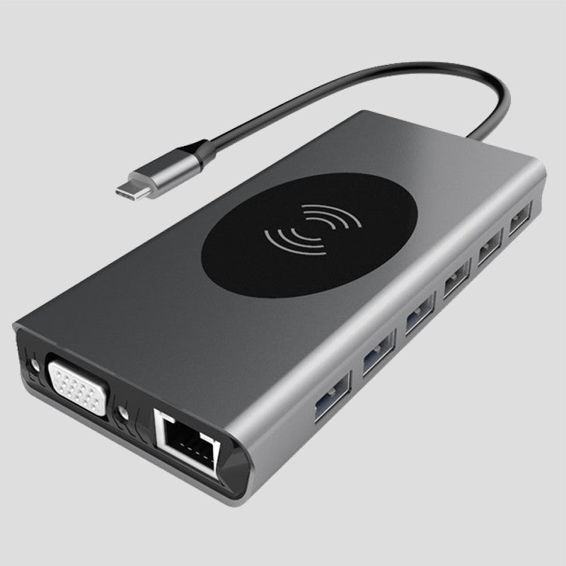 Portable 15-in-1 USB C Hub Adapter, with Wireless Charging Board, 4K USB C to HDMI, SD/TF Card Reader and Ethernet