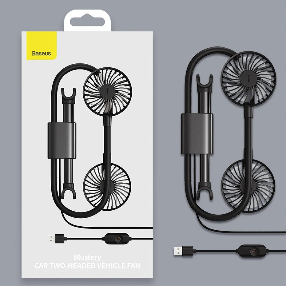 Car Headrest Cooling Fan, with 2-Speed, 360¬∞ Rotatable Design & 1.5m USB Cable, for Front & Back Seats