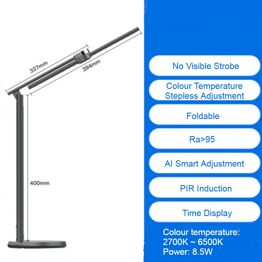 Intelligent Desk Lamp, with Stepless Brightness & Warmth Adjustment, Infrared RIP Sensor, Adjustable Arm, for Office, Study & More (US Plug)