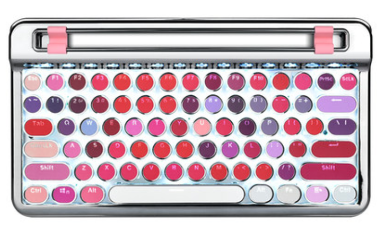 Portable Bluetooth Wireless Mechanical Keyboard, with 76 Keys, Dual Connection Modes, Ergonomic Design, Phone/ Tablet Holder and Cool Light, for Study & Work