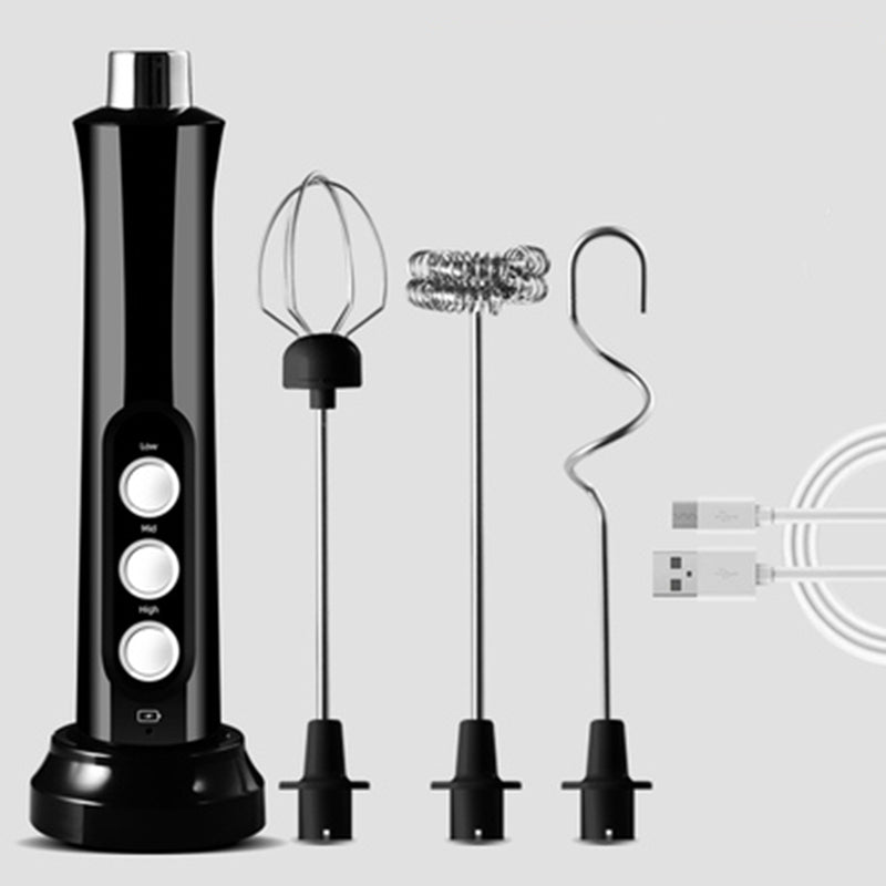 Rechargeable Handheld Milk Frother, with 3 Speed & 3 Interchangeable Heads for Latte, Bulletproof Coffee, Protein Shake & More