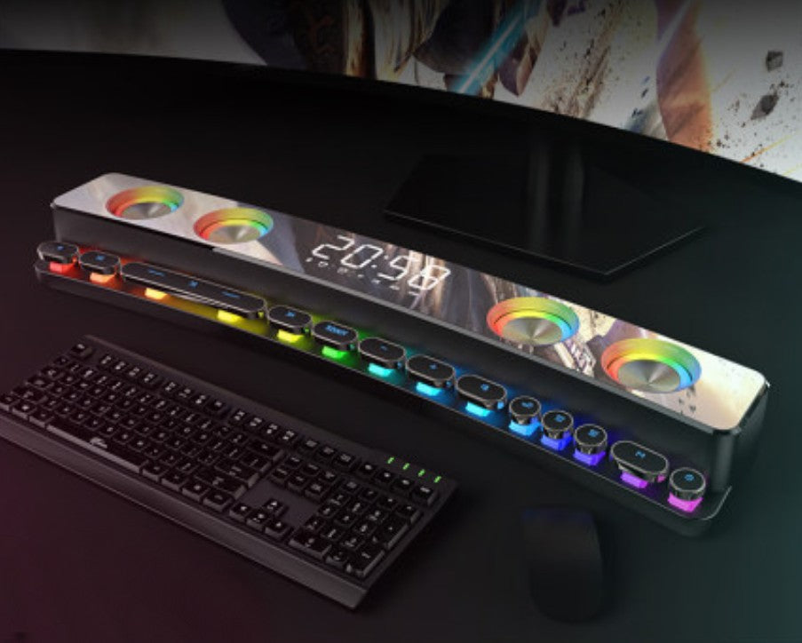 Bluetooth Gaming Speaker, with RGB Lighting, Bluetooth 5.0, Dual Diaphragm, Dual Speakers, Mechanical Buttons, Clock & Alarm