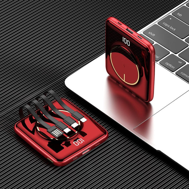 5-in-1 Portable Mini 20000mAh Power Bank, with Wired/Wireless Charging, 4 Built-in Cables & Super Sleek Design, for Phone, Tablet & More