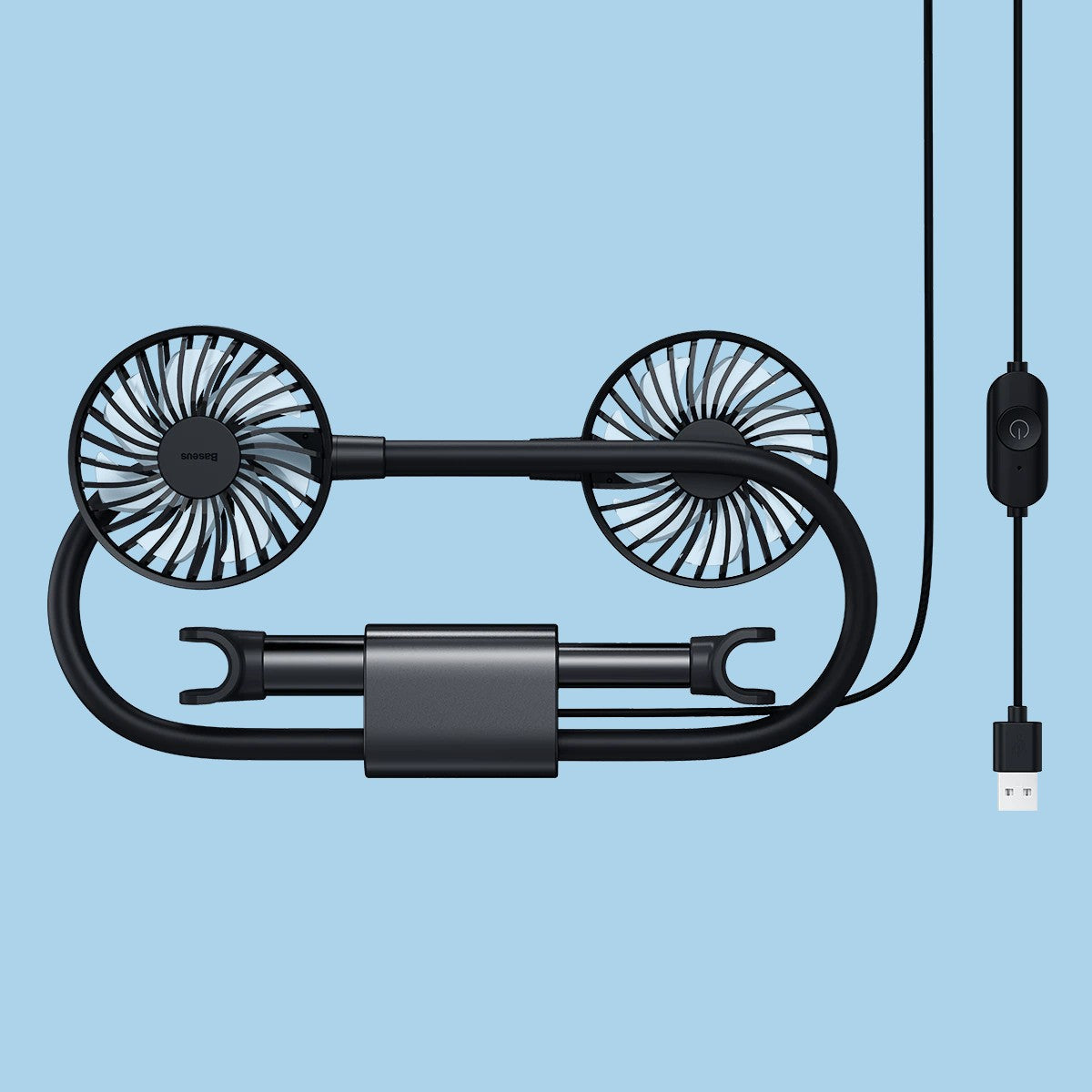 Car Headrest Cooling Fan, with 2-Speed, 360¬∞ Rotatable Design & 1.5m USB Cable, for Front & Back Seats
