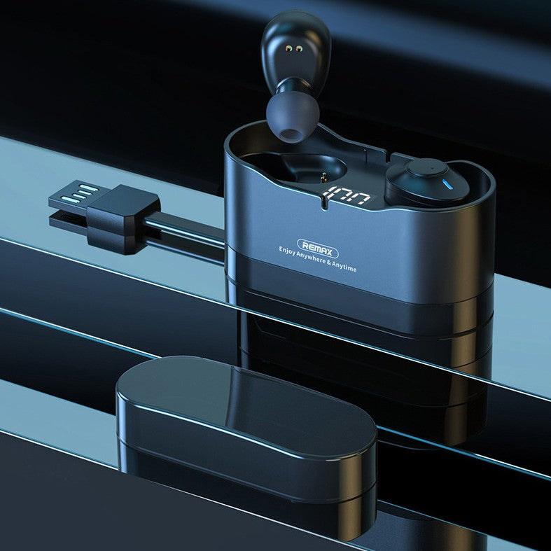 True Wireless Stereo TWS Bluetooth Earbuds, with Built-in Charging Cable, Bluetooth 5.0 & Long Battery Life, for Work, Study & Sports