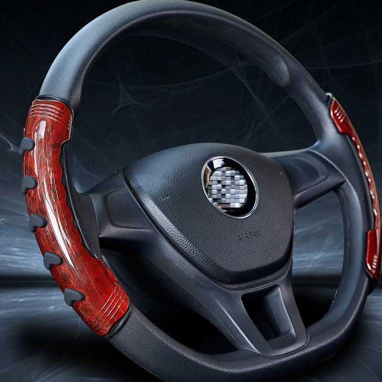 Universal Non-Slip Steering Wheel Cover, with Wood Grain Design & Skidproof Buttons