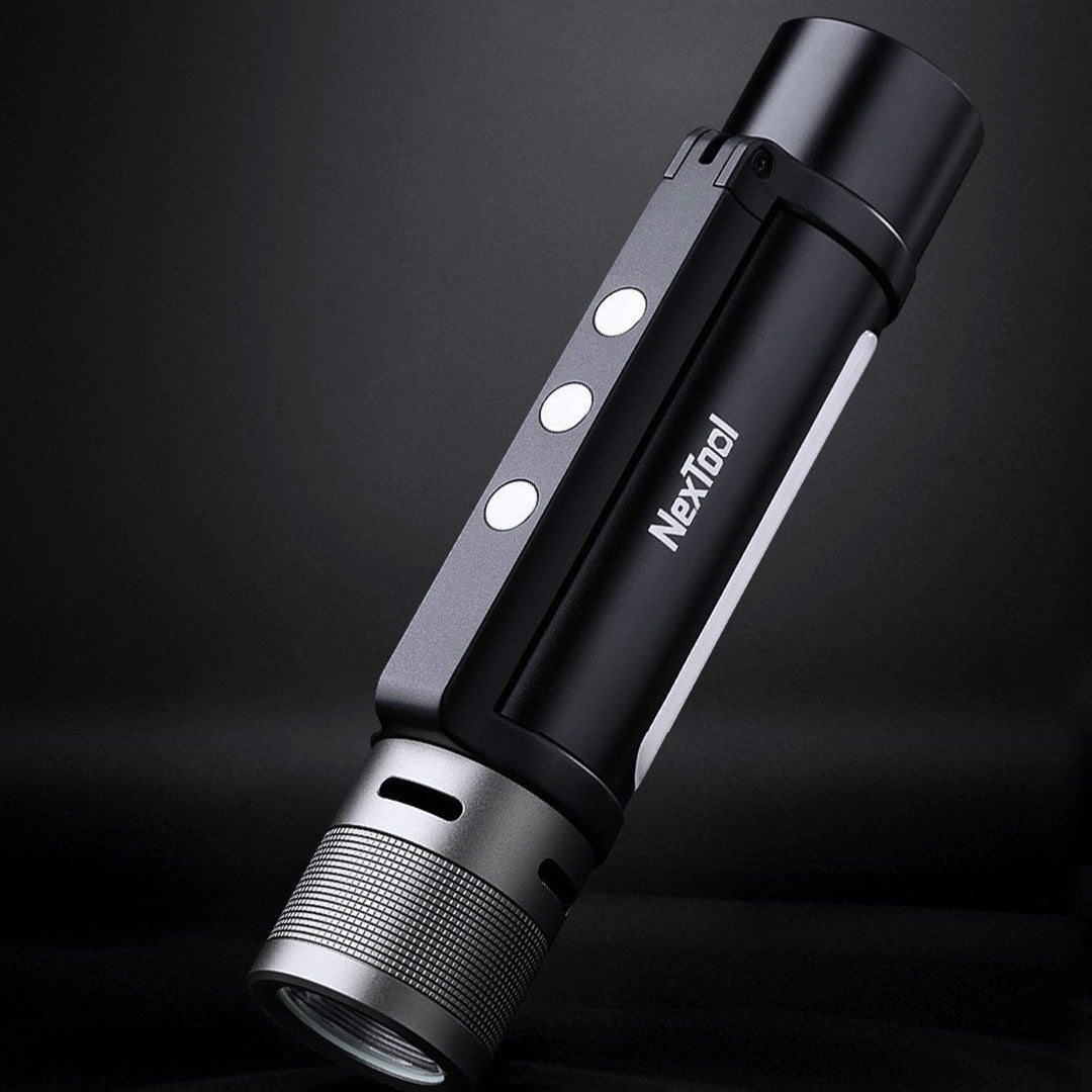 6-in-1 Zoomable Rechargeable Flashlight, with Alarm Mode, Dual Light Source, 360¬∞ Rotating Handle & Power Bank, for Camping, Travel & More