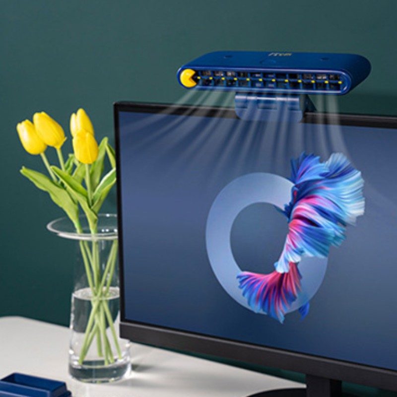 Mini Rechargeable Clip-on Fan for Computer Monitor, with Phone Holder, Adjustable Angle & Wind, for Home & Office