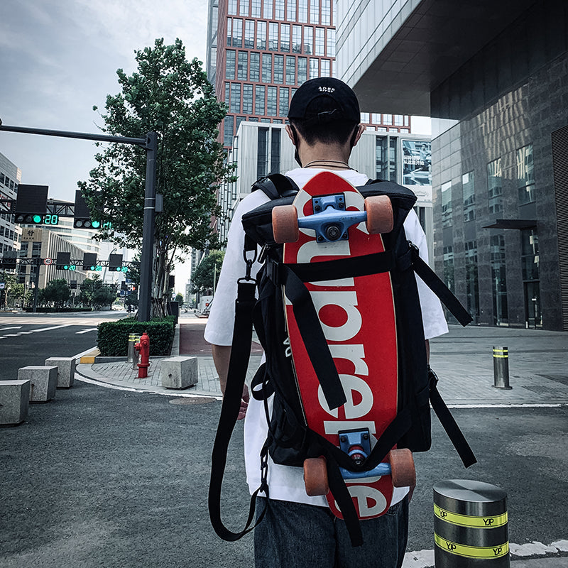 Stylish Backpack with Skateboard Fix Strap, Three Ways to Wear & Large Capacity, for Camping, Outdoor & More