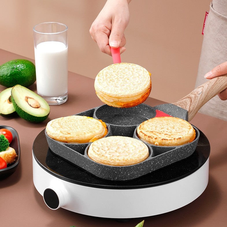 Non-stick Egg Frying Pan, with Thermo-Triangle Indicator, Wood Handle, for Pancake, Omelette, Egg Burger & More, for Gas Stove & Induction Cooker