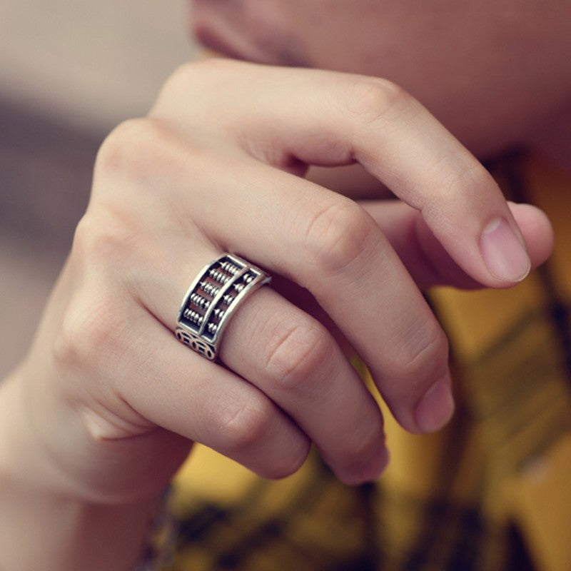 Vintage Silver Abacus Adjustable Ring, for Good Luck & Wealth