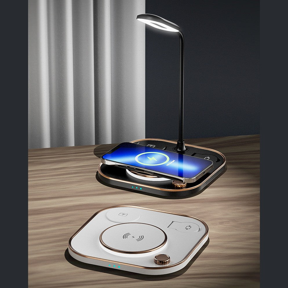 5-in-1 Desktop Lamp with 3 Wireless Charging Modules & Adjustable Light, for Home & Office