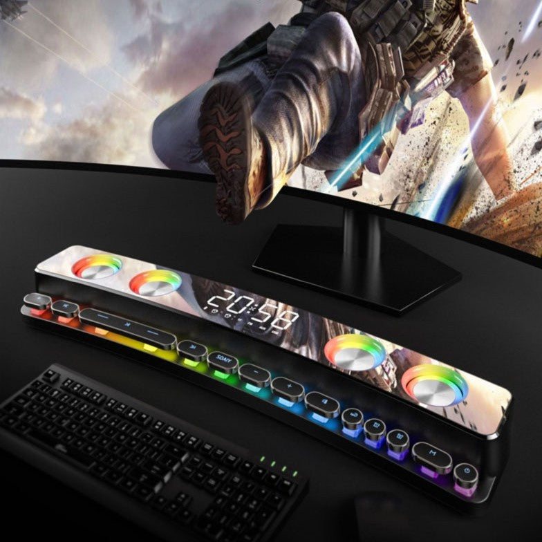 Bluetooth Gaming Speaker, with RGB Lighting, Bluetooth 5.0, Dual Diaphragm, Dual Speakers, Mechanical Buttons, Clock & Alarm