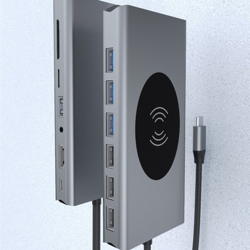 Portable 15-in-1 USB C Hub Adapter, with Wireless Charging Board, 4K USB C to HDMI, SD/TF Card Reader and Ethernet