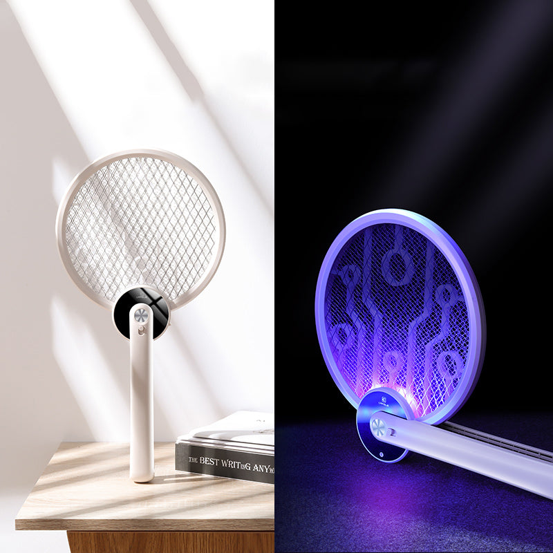 Portable Foldable 2-in-1 Electric Mosquito Swatter with Ultraviolet Mosquito Trap Lamp, Rechargeable Design and Dense Net, for Indoor, Outdoor and Office