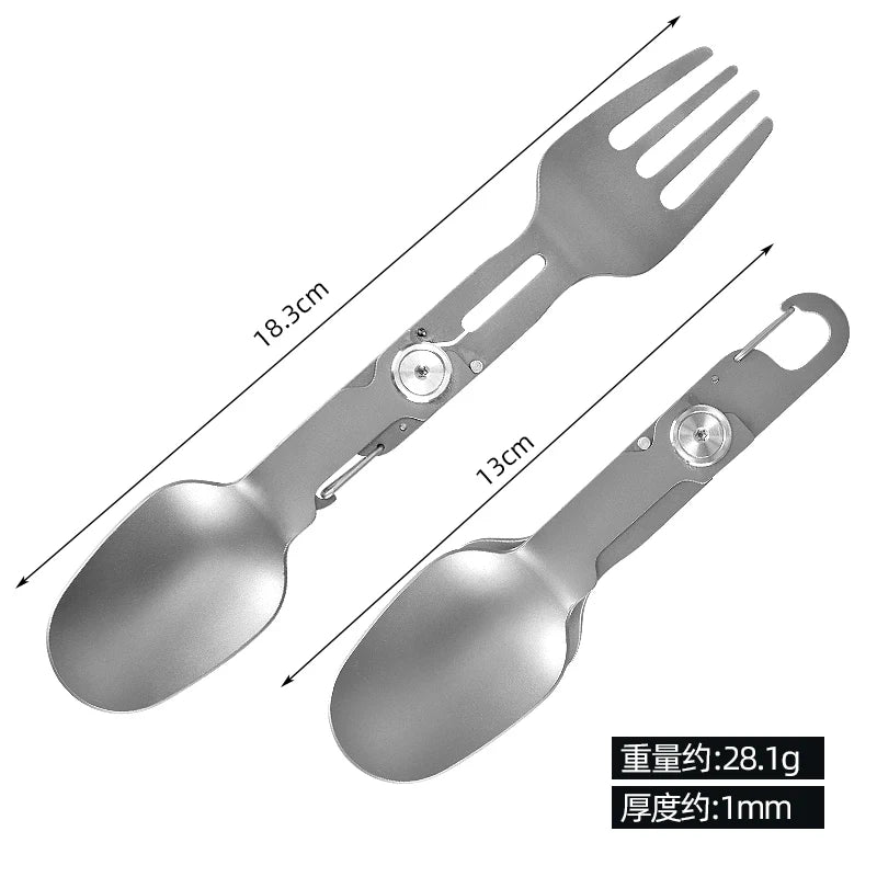 Titanium Camping Cutlery Set - Foldable Spoon, Fork, Chopsticks & Bowl for Travel
