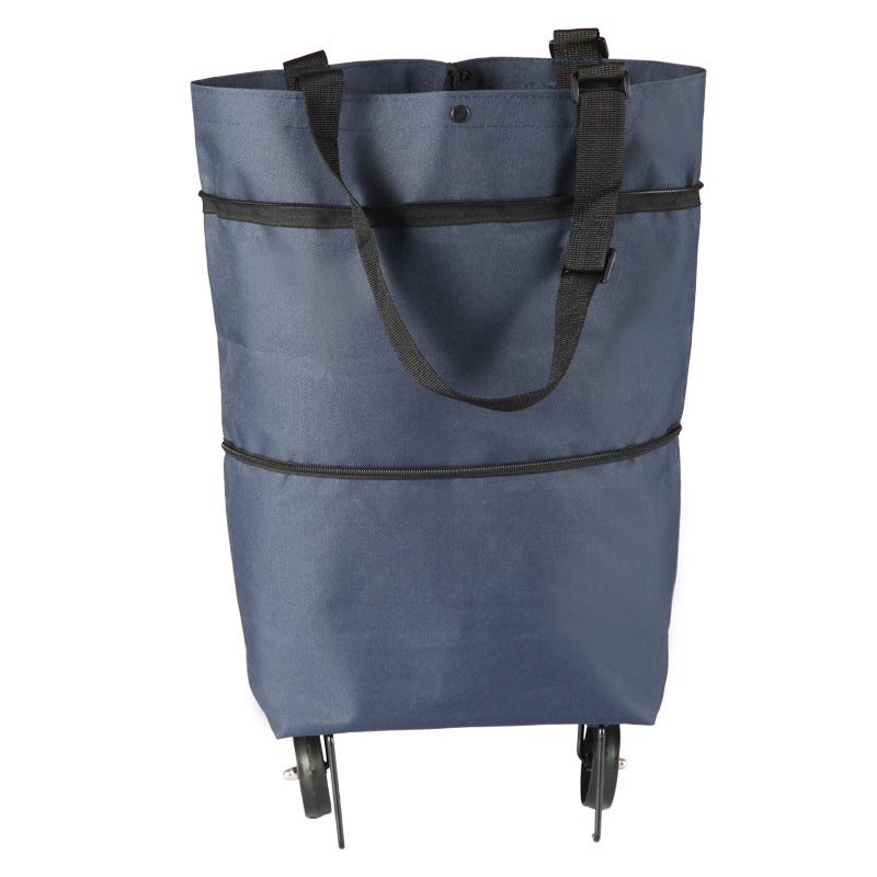 Reusable Shopping Trolley / Tote Bag with Foldable Wheels, Adjustable Strap, Thick Bottom and Large Capacity, For Shopping, Outdoors and More