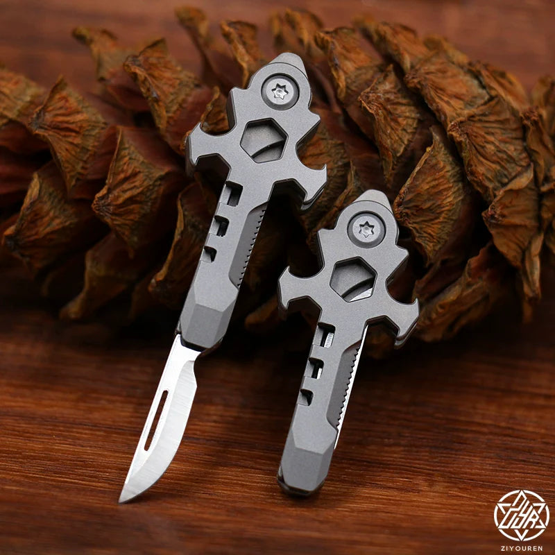Titanium Multi-Tool Keychain: Mini EDC Gadget with Bottle Opener & Box Cutter
