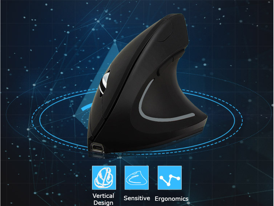 Rechargeable Streamlined Wireless Vertical Mouse With Ergonomic Design, Switchable DPI & LED Dimmable Light, For Office, Study, Game & More