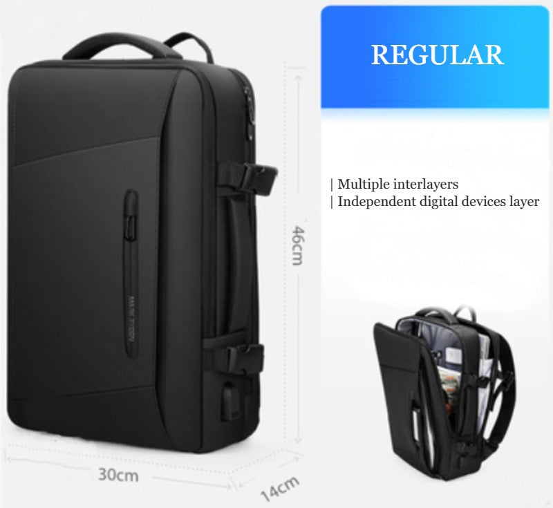 Waterproof Backpack with Multiple Compartments, Independent Digital Layer, Expandable, 180¬∞Open and Built-in Raincoat, for Travel, Camping and More