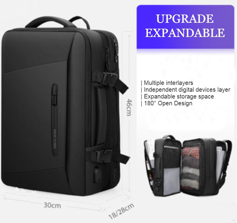 Waterproof Backpack with Multiple Compartments, Independent Digital Layer, Expandable, 180¬∞Open and Built-in Raincoat, for Travel, Camping and More