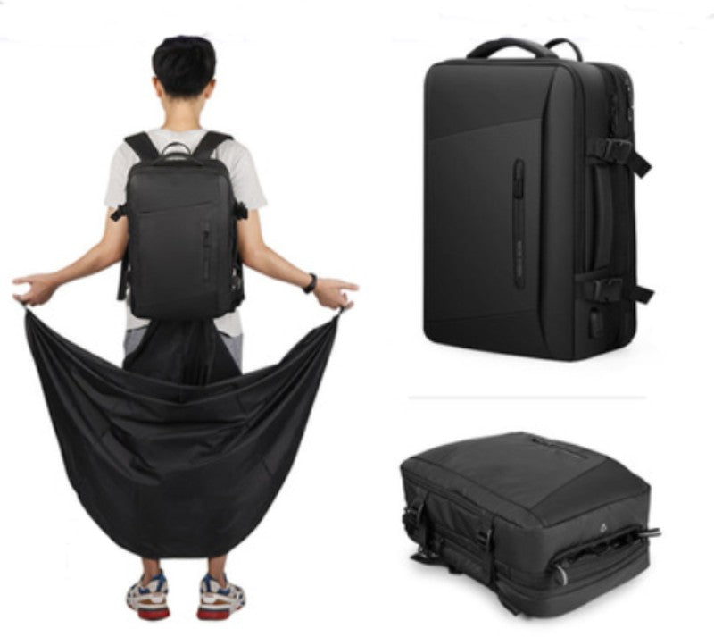 Waterproof Backpack with Multiple Compartments, Independent Digital Layer, Expandable, 180¬∞Open and Built-in Raincoat, for Travel, Camping and More