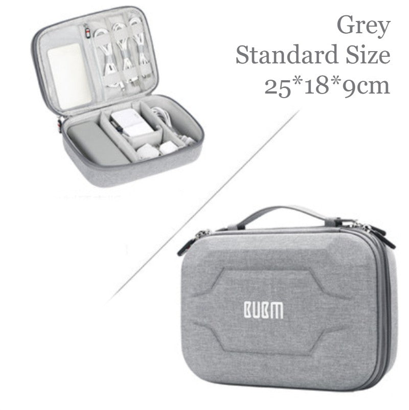 Portable Large-capacity Digital Accessory Storage Bag, with EVA Hard Shell, Waterproof and Shockproof Design, Double Storage and Adjustable Partition, for Cables, Power Bank, Cosmetics and More