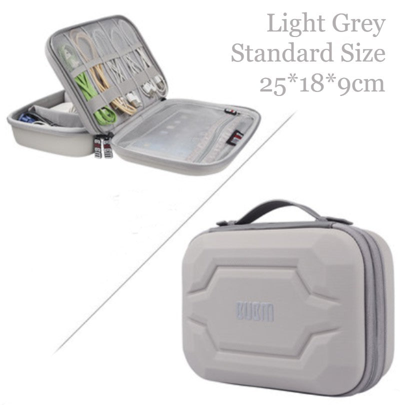 Portable Large-capacity Digital Accessory Storage Bag, with EVA Hard Shell, Waterproof and Shockproof Design, Double Storage and Adjustable Partition, for Cables, Power Bank, Cosmetics and More